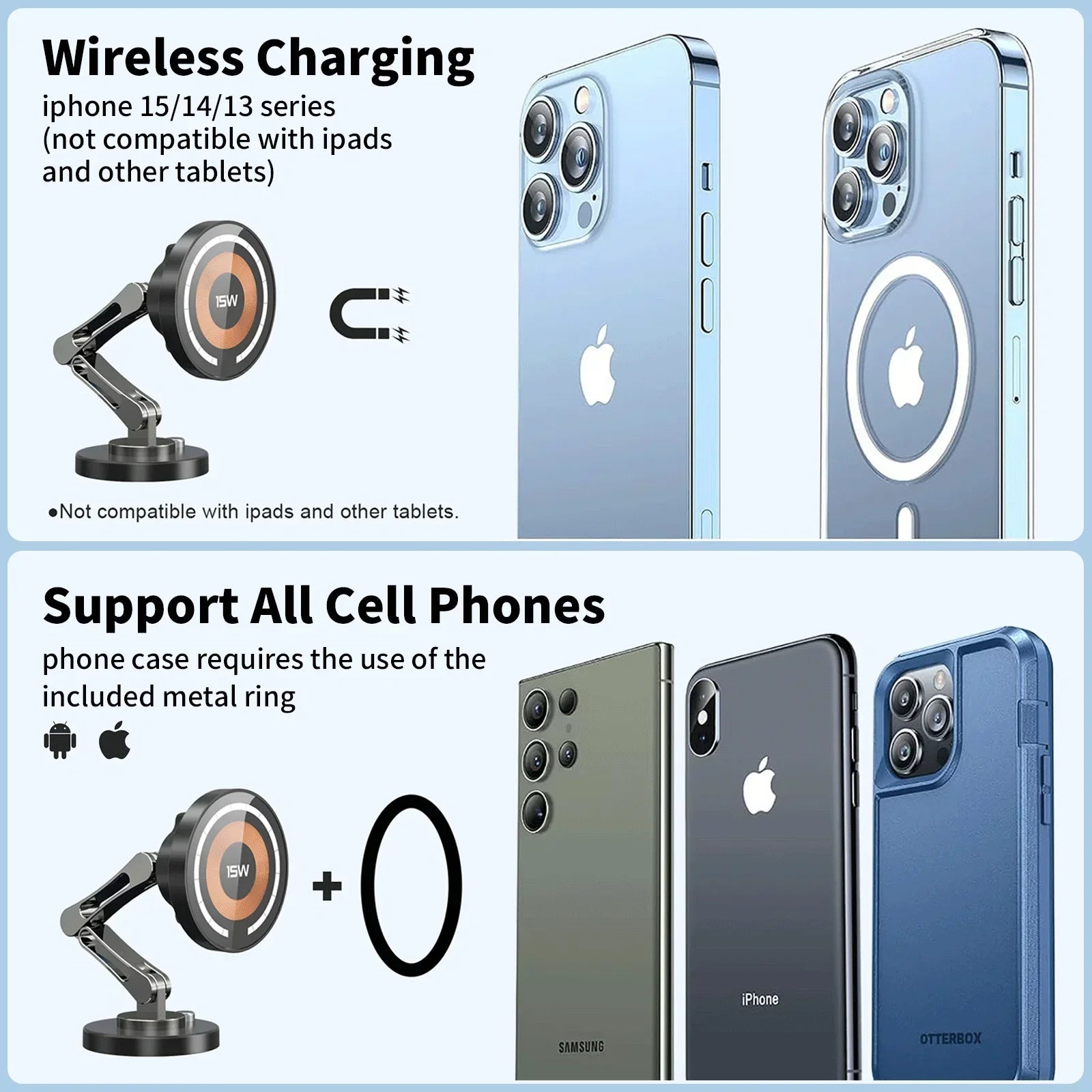 Magnetic Car Phone Holder with Wireless Charging