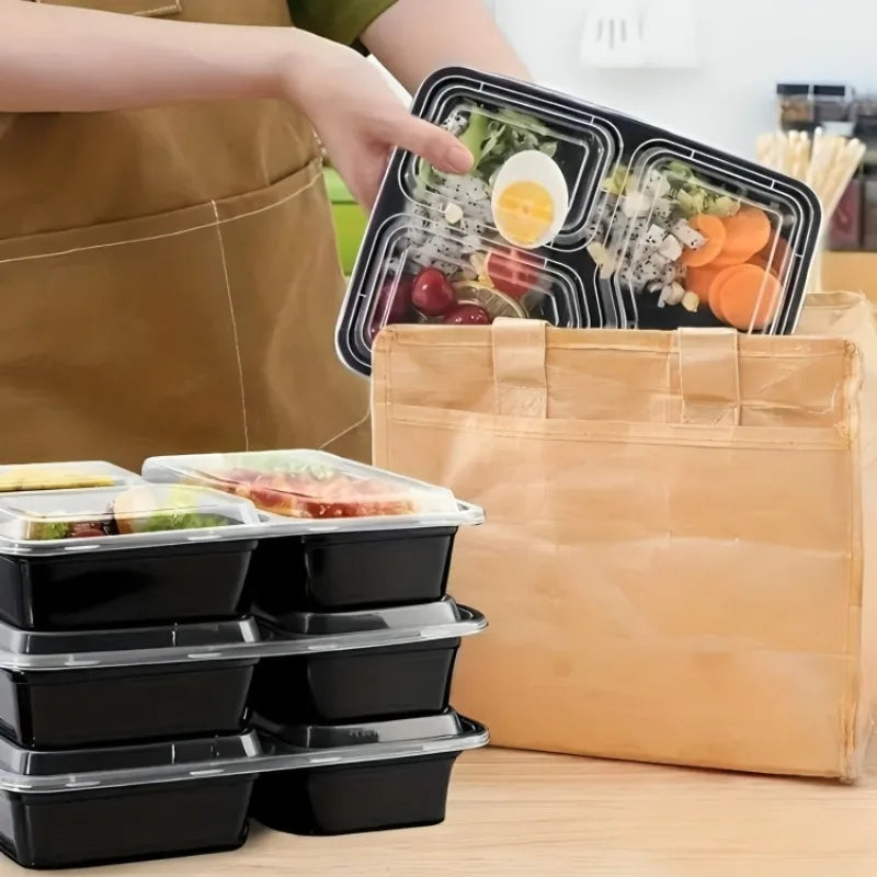 10PCS Lunch Boxes Compartments with Lids Disposable Bento Boxes Kitchen Storage Bento Fruit Takeaway Food Containers