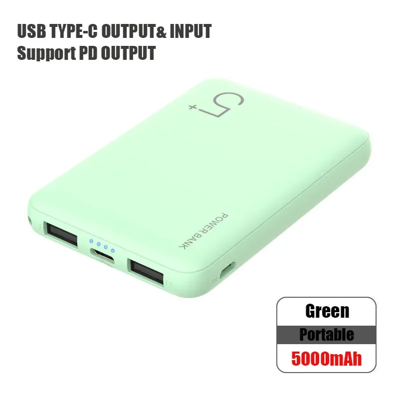 5000mAh Portable Ultra-thin Power Bank With Double USB TYPE C OUTPUT Fast Charging Poverbank For iPhone 14 13 12 8 Xiaomi Huawei