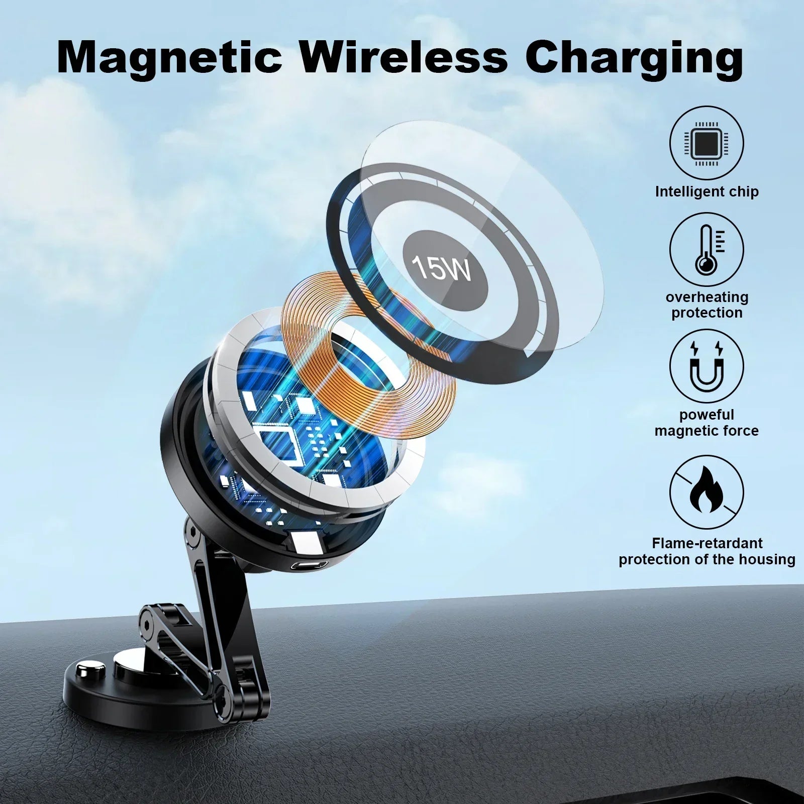 Magnetic Car Phone Holder with Wireless Charging