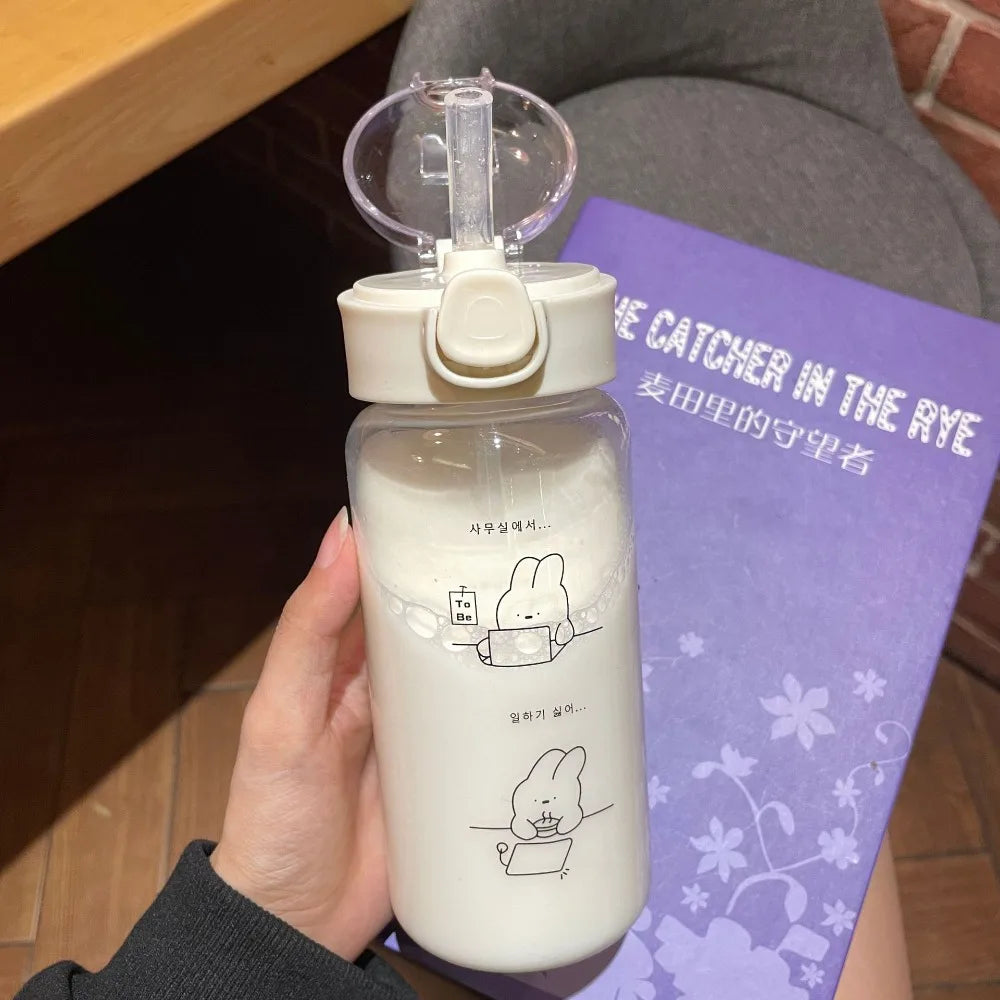 520ml Kids Sippy Cup Water Bottles Creative Cartoon Feeding with Straws and Lids Spill Proof Portable Toddlers Beverage Cups