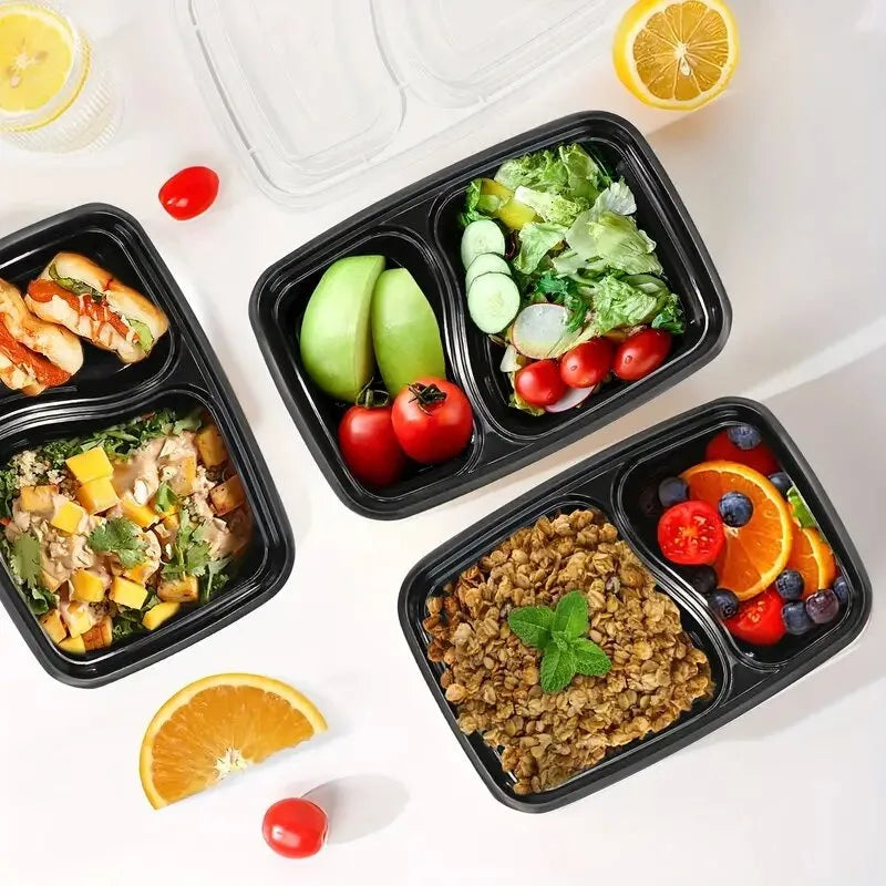 10PCS Lunch Boxes Compartments with Lids Disposable Bento Boxes Kitchen Storage Bento Fruit Takeaway Food Containers