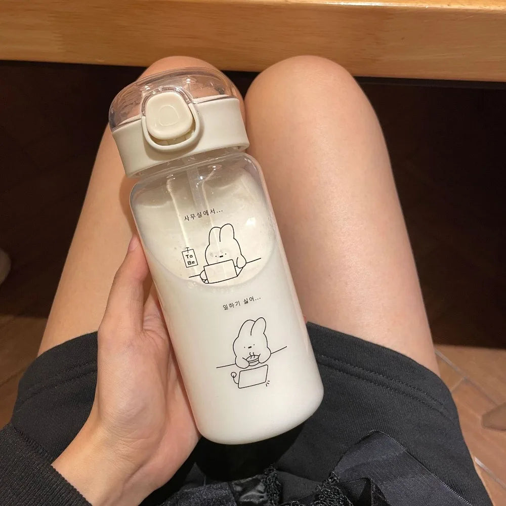 520ml Kids Sippy Cup Water Bottles Creative Cartoon Feeding with Straws and Lids Spill Proof Portable Toddlers Beverage Cups