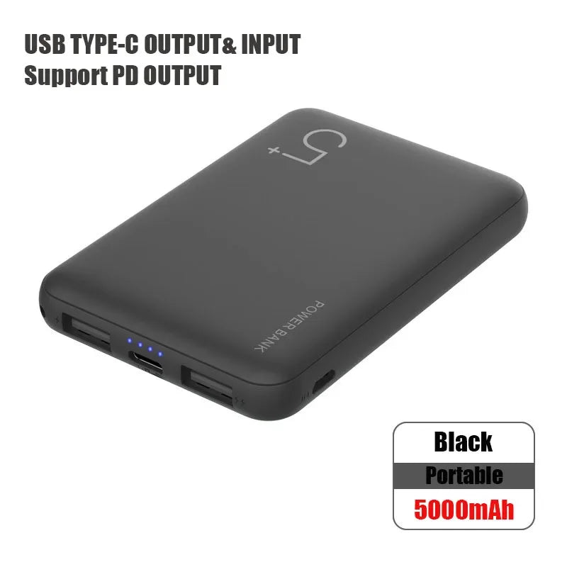 5000mAh Portable Ultra-thin Power Bank With Double USB TYPE C OUTPUT Fast Charging Poverbank For iPhone 14 13 12 8 Xiaomi Huawei