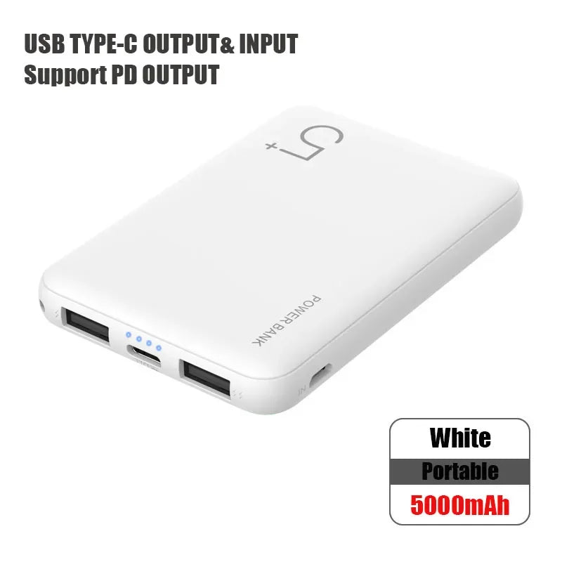 5000mAh Portable Ultra-thin Power Bank With Double USB TYPE C OUTPUT Fast Charging Poverbank For iPhone 14 13 12 8 Xiaomi Huawei